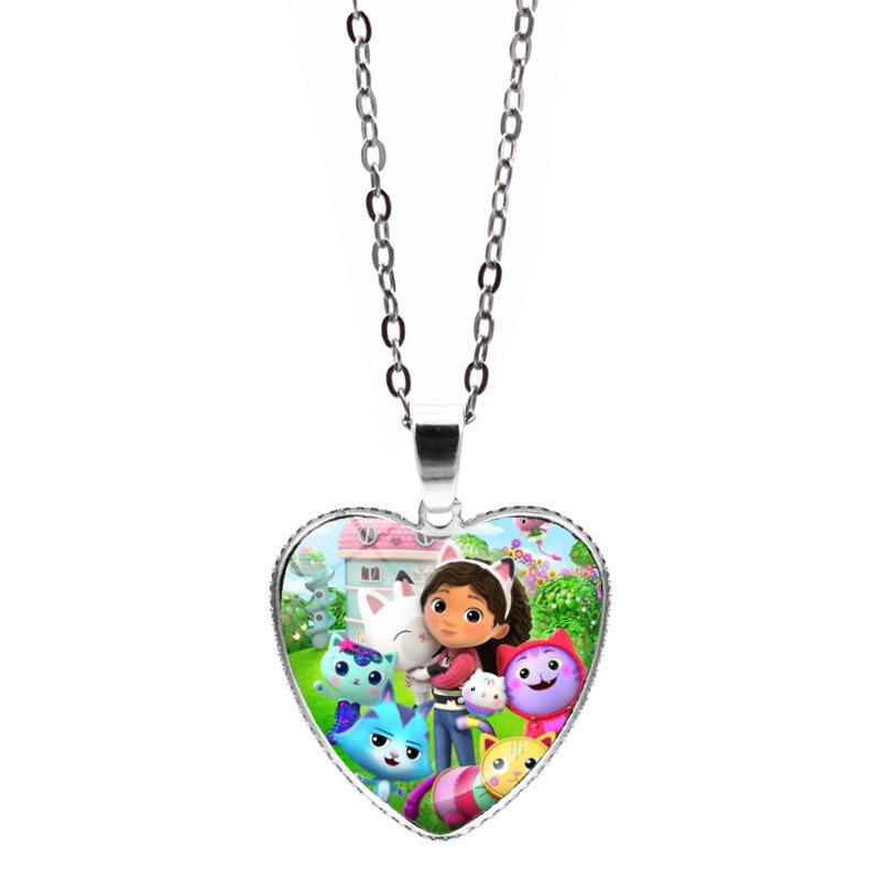 Cartoon Heart Necklace Cute Peach Heart Jewelry Sweater Decoration Chains Colorful Beaded Bracelet Kids Girls Gifts