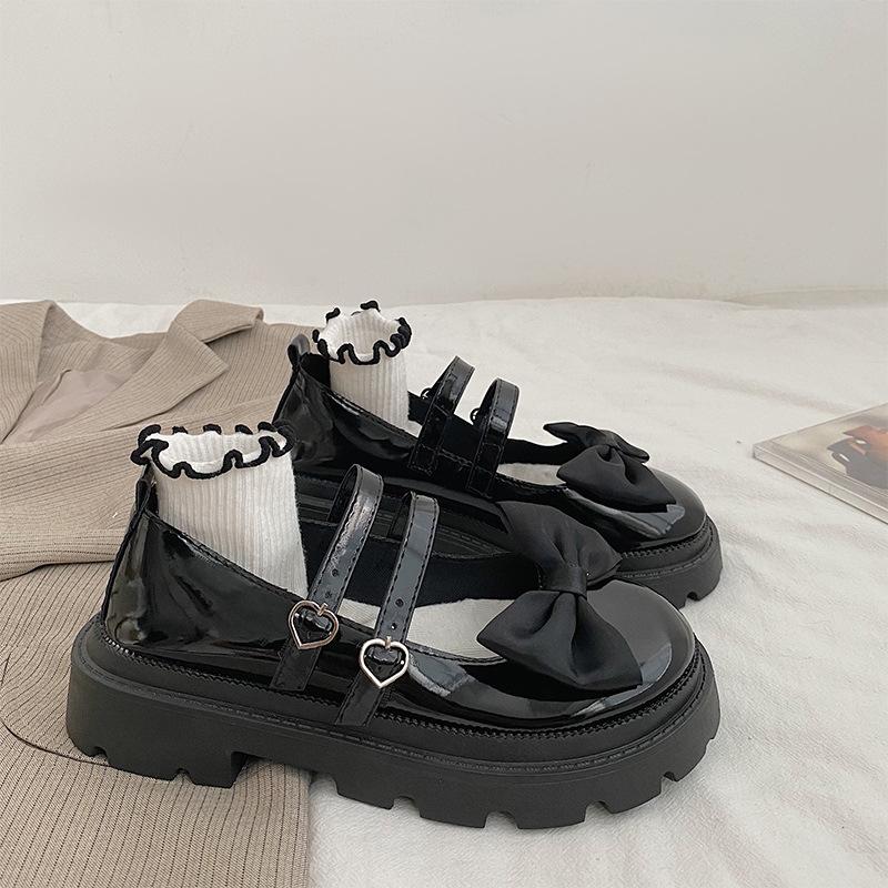 Sweet and cool Mary Jane small leather shoes Japanese women's jk platform big head shoes summer thin bow single shoes lo shoes