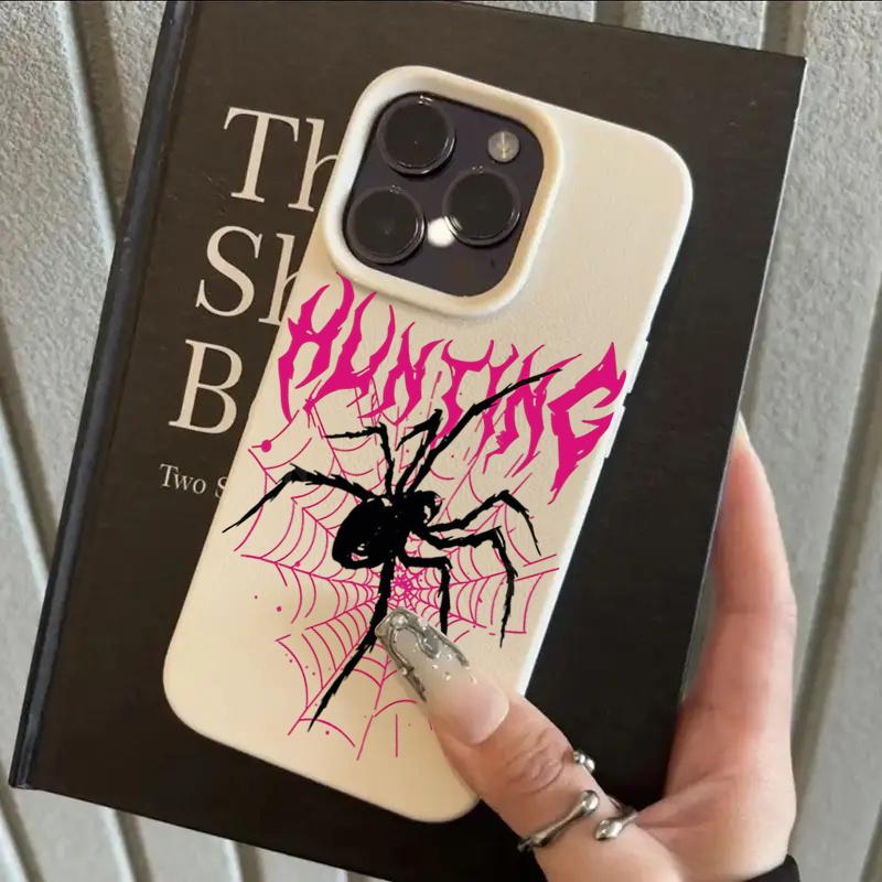 

Cool Black Spider Lychee Texture Silicone Phone Case For iPhone 17 Pro Max 11 12 13 14 15 16 Pro 14 Plus 17 Air Soft Cover iPhone 14 Pro