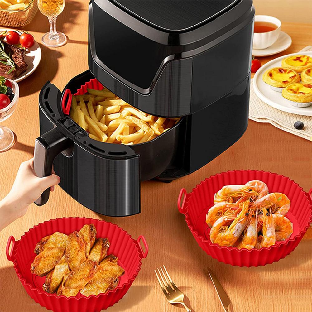 Reusable Fryer Basket 8-inch Round Silicone Fryer Liner with Dual Handles Non-stick Heat Resistant Baking Tray Reusable
