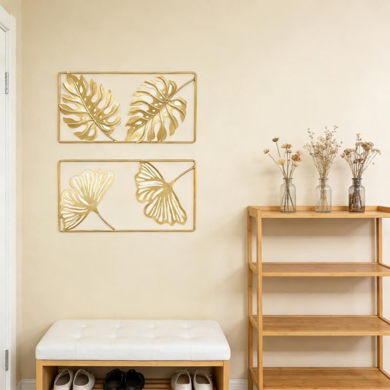 2Pcs Modern Scandinavian Wall Art Metal Monstera Leaf Decoration Wall Hanging For Home Office Indoor Wall Decors