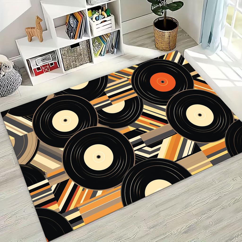 Schallplatte Musik DJ Bildschirm Band Teppich für Wohnzimmer Sofa Schlafzimmer Haus Fußmatte Dekor,Große Kinder Spiel Rutschfeste Bodenmatte