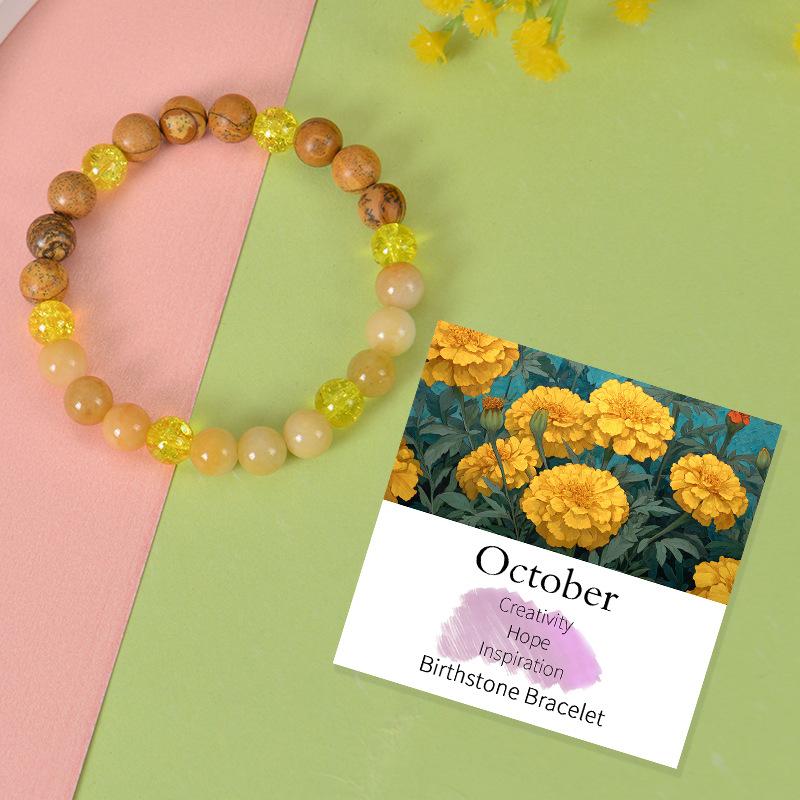 8mm natural stone crystal flower bracelet, peacock stone, birthstone, bead, bracelet, Christmas gift, Stocking stuffers