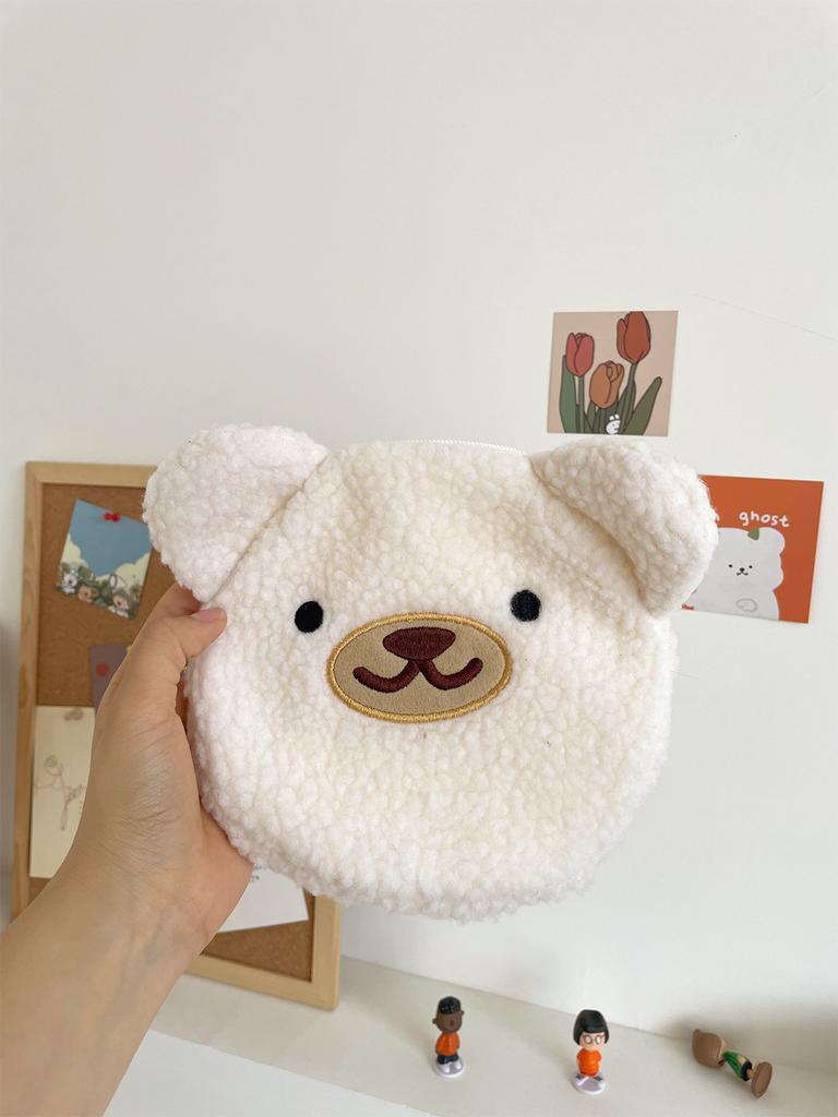 Cute Bear Faux Lamb Wool Women's Shoulder Bag Fall Winter Large Capacity Female Tote Bag Cartoon Embroidery Ladies Messenger Bag