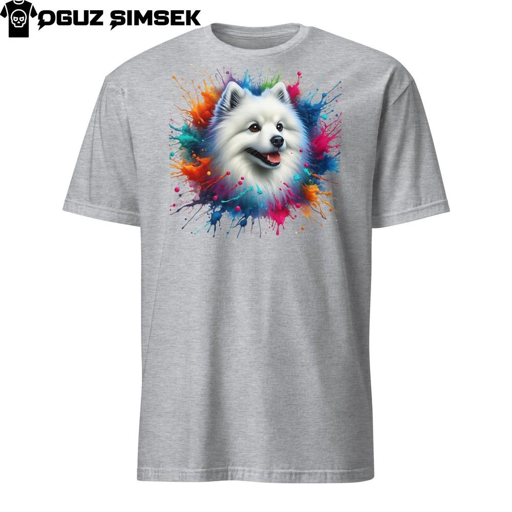 

Красочная унисекс футболка с американской эскимосской собакой. Уникальный дизайн. Футболка с коротким рукавом. 4XL