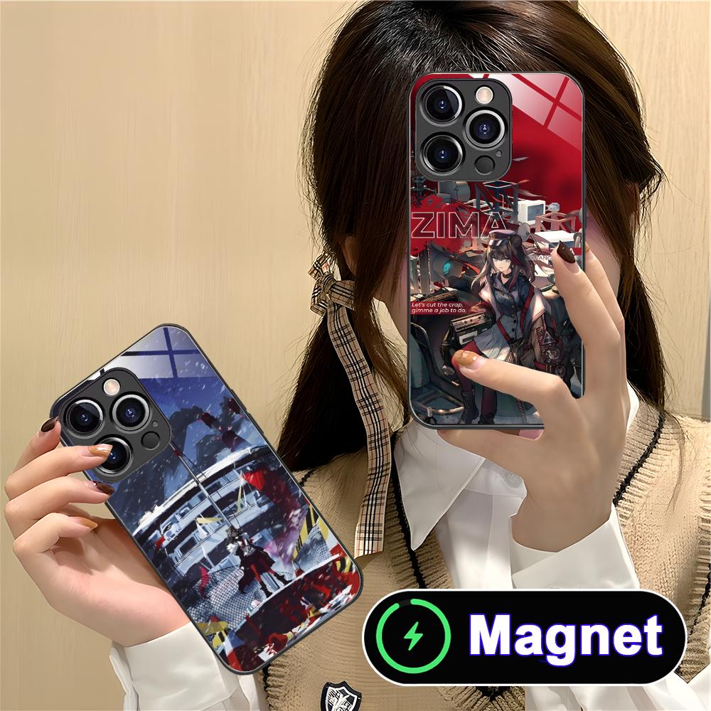 Arknights Zima Glass MagSafe Mobile Phone Case for iPhone 17 16 15 14 13 12 11 Air Pro Max Plus Mini Colorful Cover