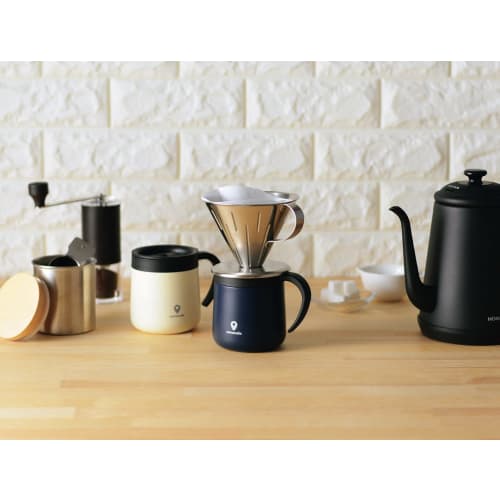 Kakusee CC-20 Coco Cafe Vacuum Double-Sided Mug with Lid, 300ml, White