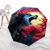 Stained Wolf Howling at Moon Wall ArtUmbrella, Portable 3-Fold Compact Umbrella for Men & Women Gift
