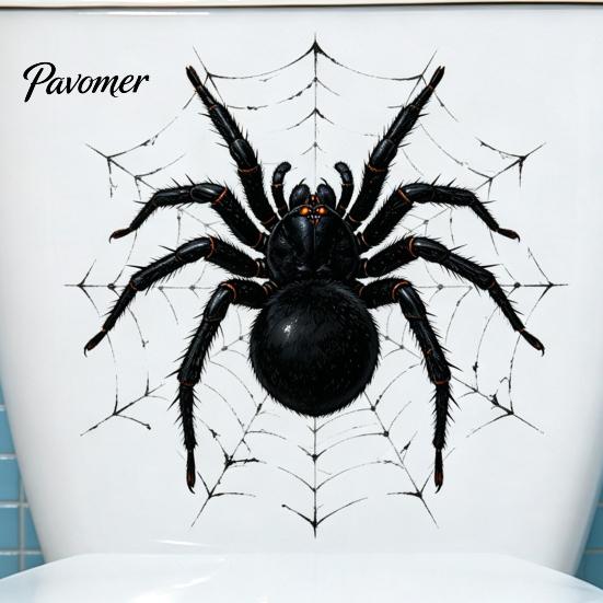Realistic Spider Pattern Decor Halloween Toilet Cover Sticker, Scary Black Tank Festival Atmosphere Wall Sticker Lid Decal, Self-Adhesive Bathroom for