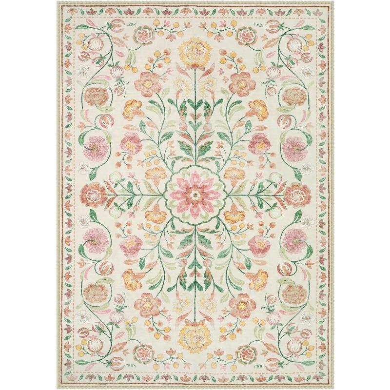 Elegant Pink Floral Area Rug for
