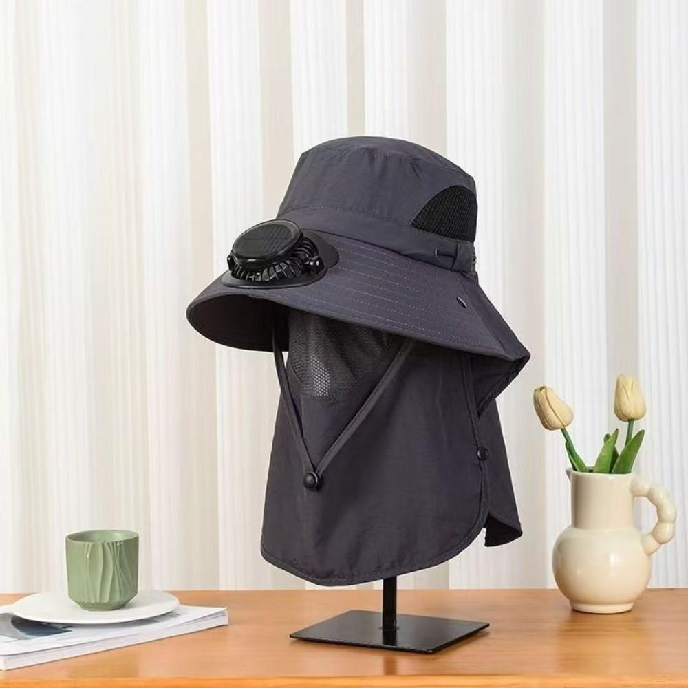 

Portable Fishing Sun Shading Hat Adjustable Wide Brim Fan Hat Solar Rechargeable Fan Hat Travel темно серый