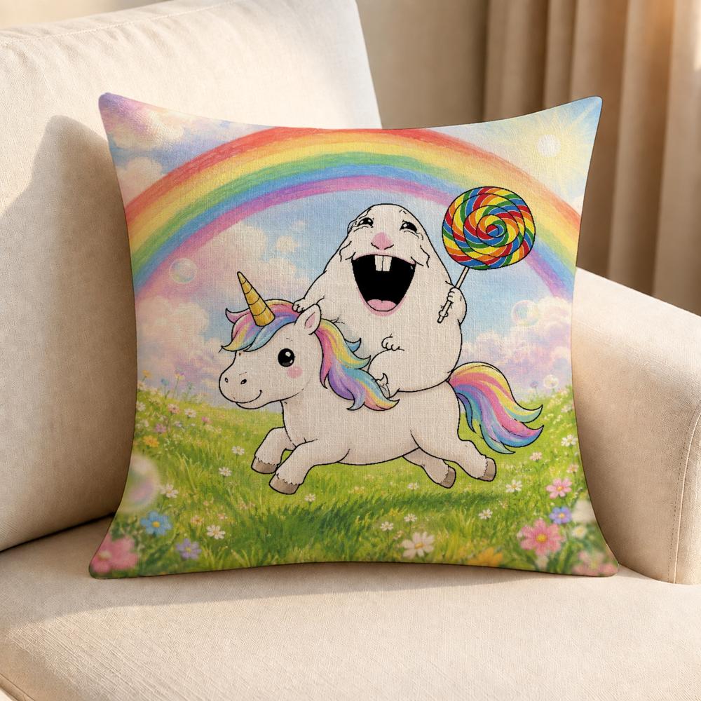 Meme Funny Hamster Meme Cushion Cover Linen AntiMite Antibacterial Cushion Cover Invisible Zipper Sofa Decor