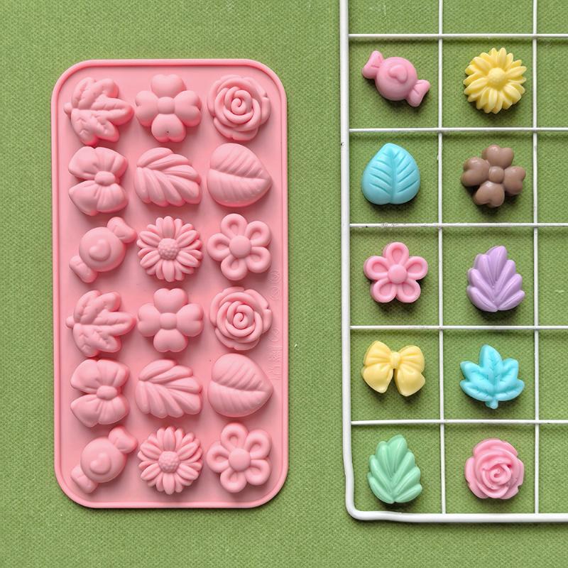18 Cavity 3D Silicone Mold Bow Leaf Jelly Ice Pudding Soap Mold Fondant Chocolate Cake Decorations Baking Tool