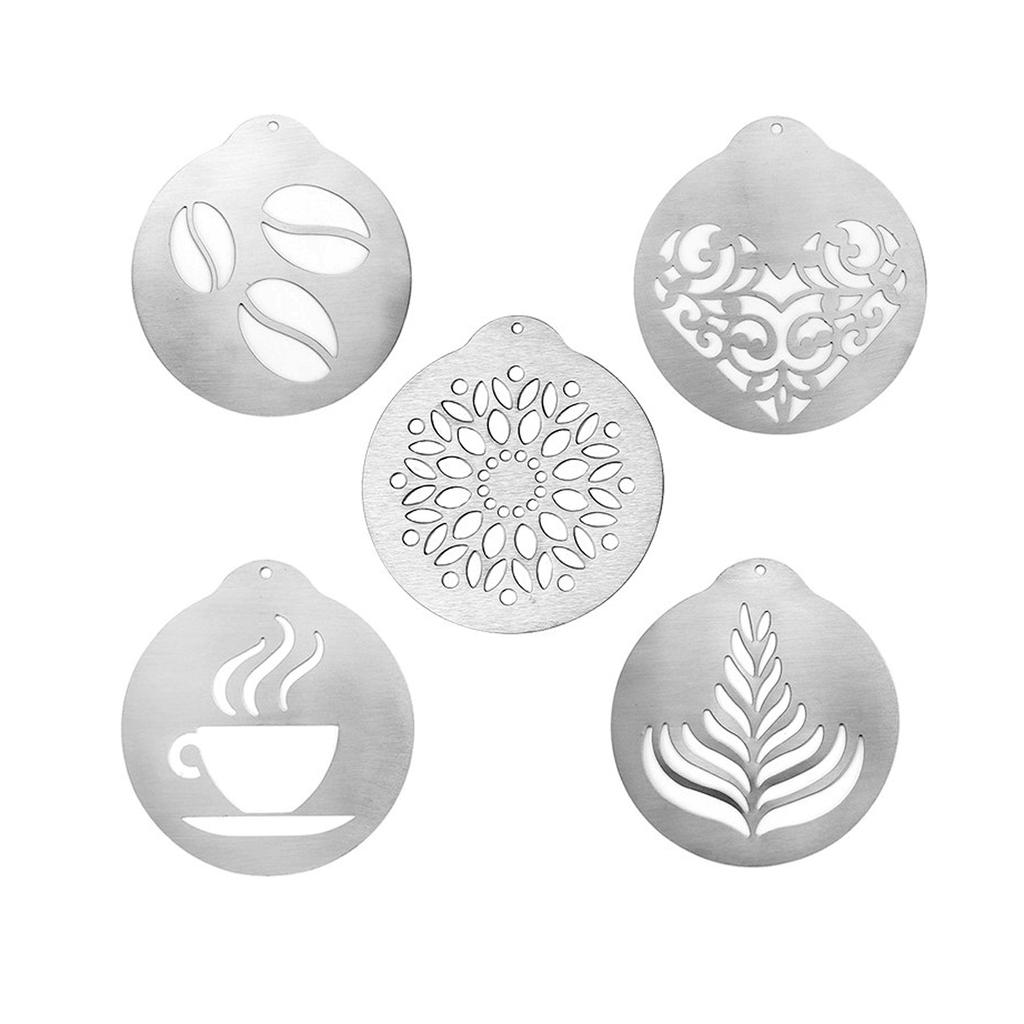 Leeseph 5Pcs Stainless Steel Coffee Decorating Stencils, Foam Latte Art Templates, Cappuccino Chocolate Templates Garland Mould
