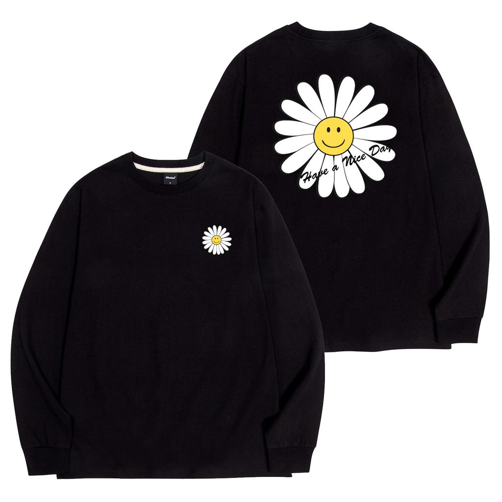 OKSTAR Nice Day Flower Crew Neck Oversized Long Sleeve T-Shirt