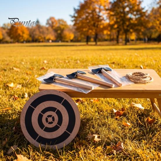 Gioco Bersaglio Lancio Ascia Kit Freccette, con Disco in Legno, 3 Asciette in Pannello di Densità, Corda, per Interno Esterno Cortile Festa di Famiglia
