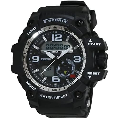 CREPHA Men's Digital-Analog Watch, Waterproof, Stopwatch, Urethane Strap, Black, TS-AD095-BK