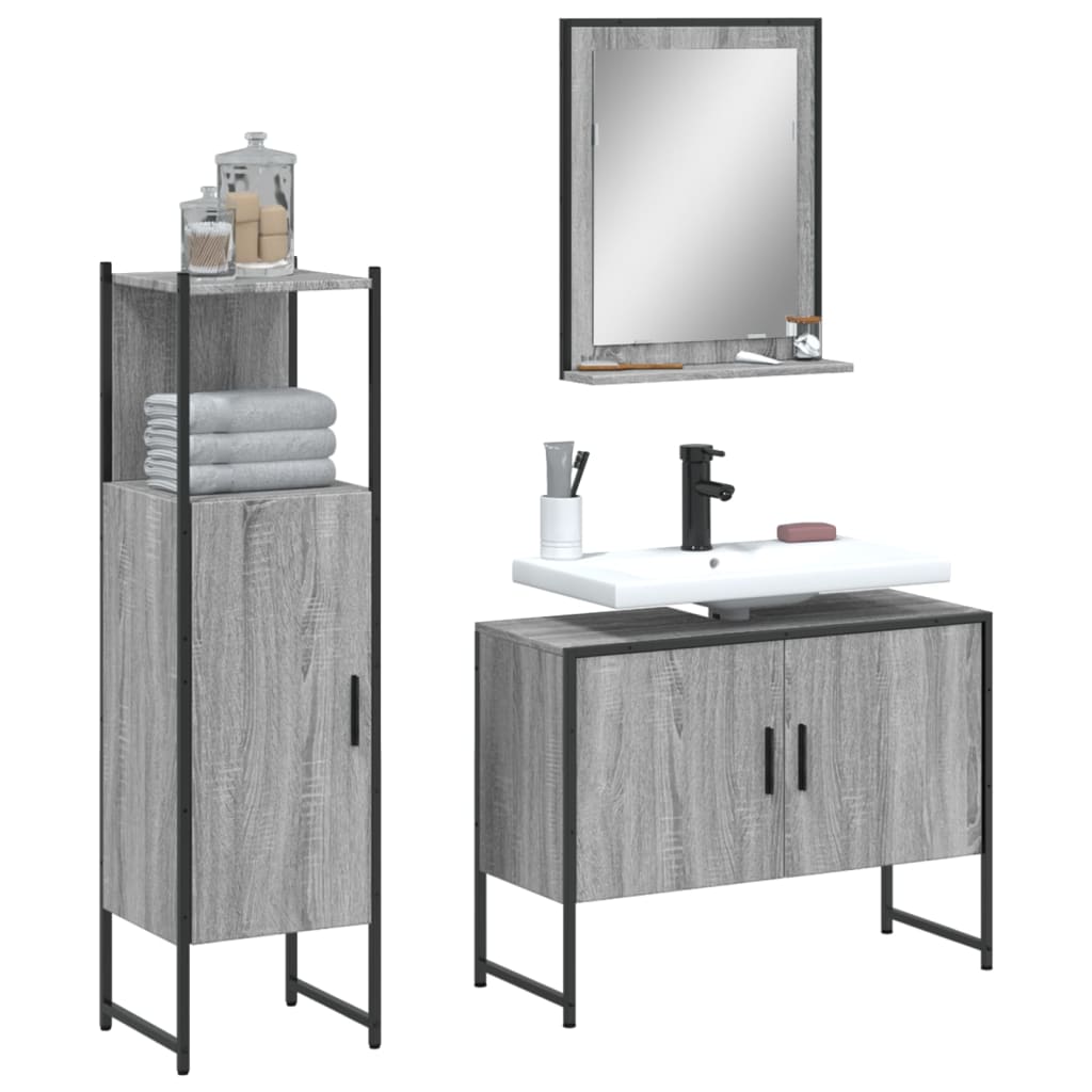 3 Piece Bathroom Furniture Set Grey Sonoma Wood Based Panel