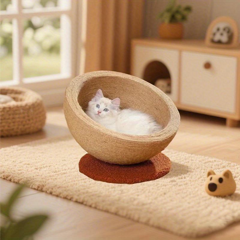 Durable Imitation Hemp Cat Scratching Board and Nest- Integrated Round Cat Scratcher and Claw Basin, Wear-resistant
