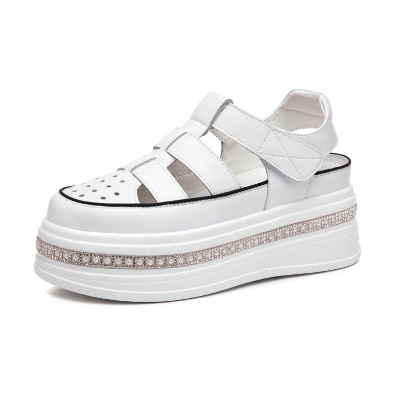 Plateausandalen Neues Leder im Sommer Kleine geflochtene Ferkelkörbchen Outdoor Freizeitschuhe