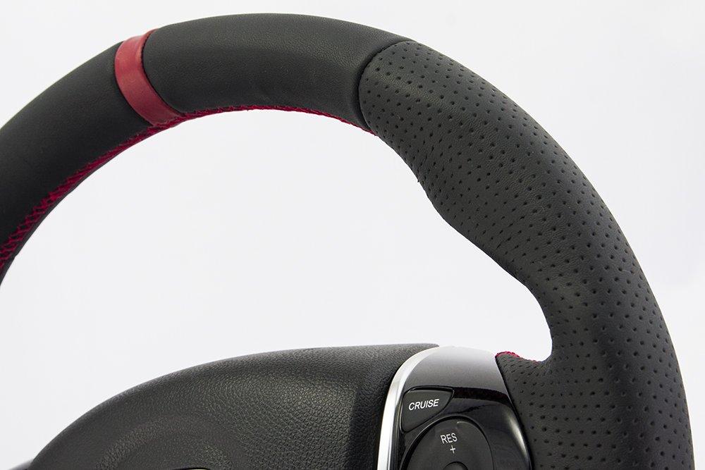 KENSTYLE Original Steering Wheel HB02 for Honda S660 Black Leather with Red Line (JW5) (Red Stitching)