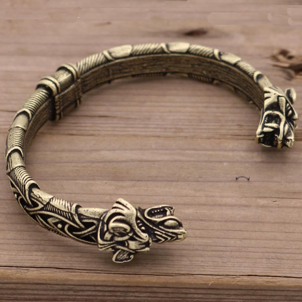 

Ностальгия Подростковый Браслет и Браслет Викинг Голова Волка Манжета Браслеты для Мужчин/Женщин Талисман Ювелирные Аксессуары Дропшиппинг античный бронзовый