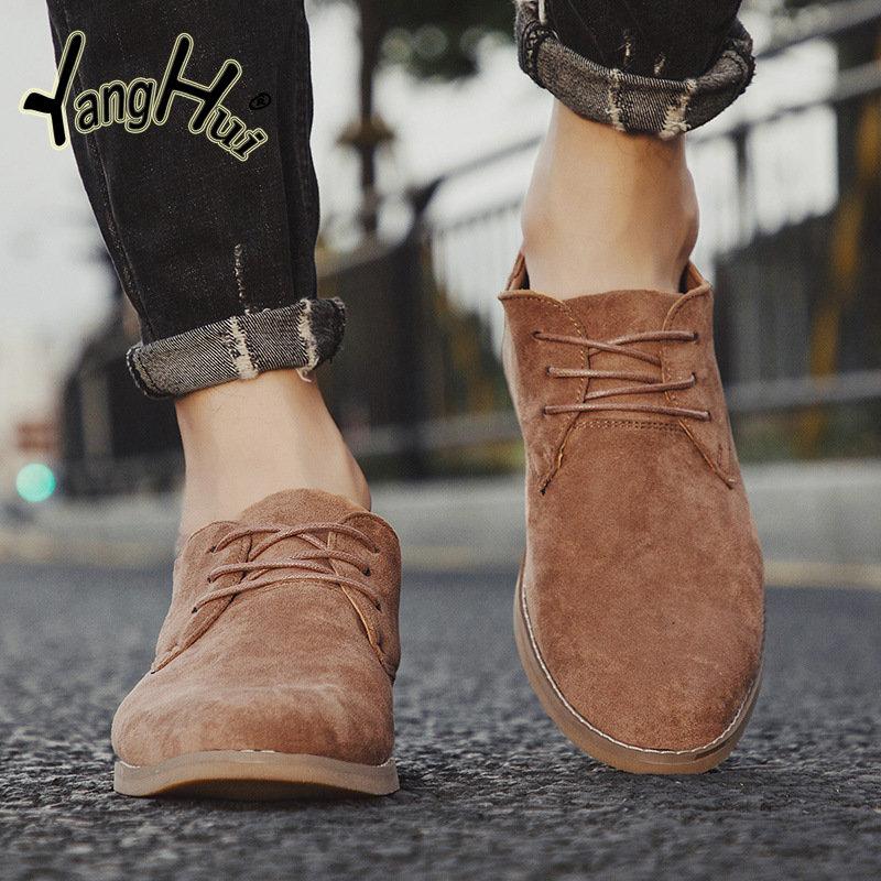 2024 Nové pánské společenské boty Semišový britský styl Ležérní obchodní Šněrovací Retro Khaki Pánské boty Velká velikost Módní Jaro Podzim