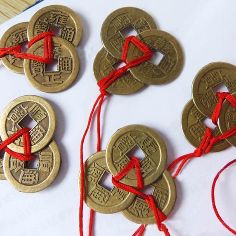 3 Coins Red Chinese Knot Copper Vintage Feng Shui Wealth Success Lucky Charm Home Car Hanger As Blessing Gifts Bring Health