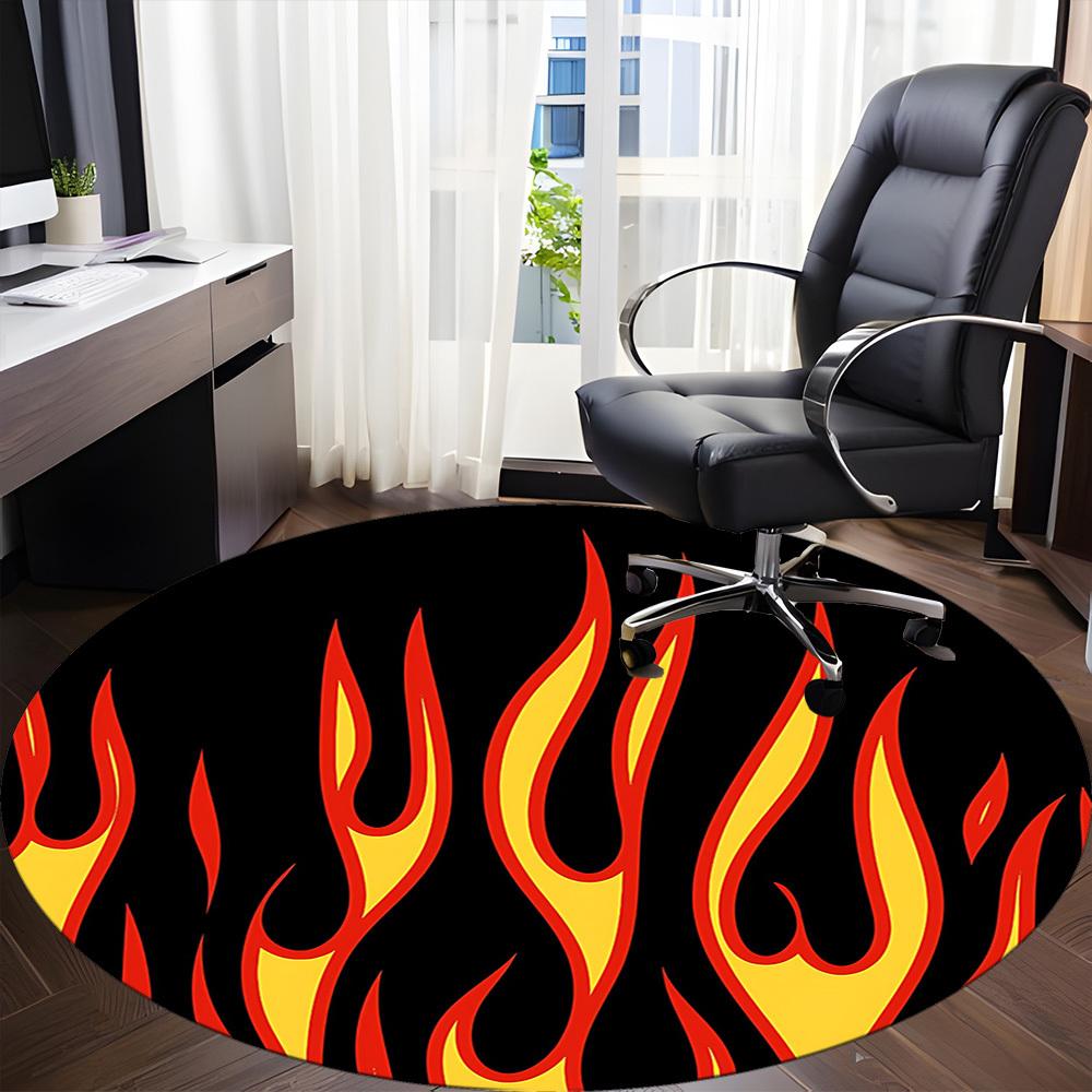 1pc Flame Art Office Round Area Rug, Mat Suitable For Office, Under Office Chairs Bedroom Living Room Home Decor, Room Deco