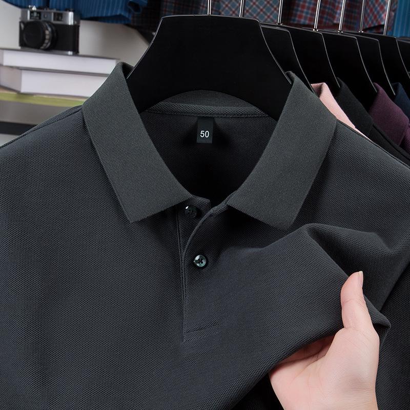 New Pure Cotton Men's High-End Polo Shirt - Short Sleeve, Lapel, Solid Color, Casual Summer T-Shirt