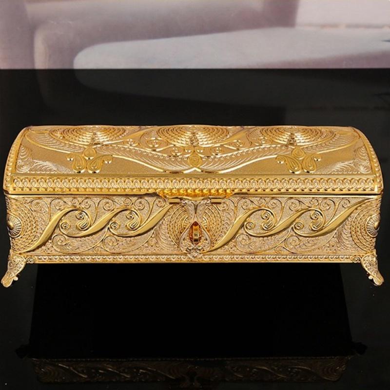 Cutie de depozitare pentru coliere, Organizator de dimensiuni mari, Stil european, Rectangular, Emailată, Aliaj de aur, Borcan pentru depozitarea inelelor, Vitrină pentru comodă
