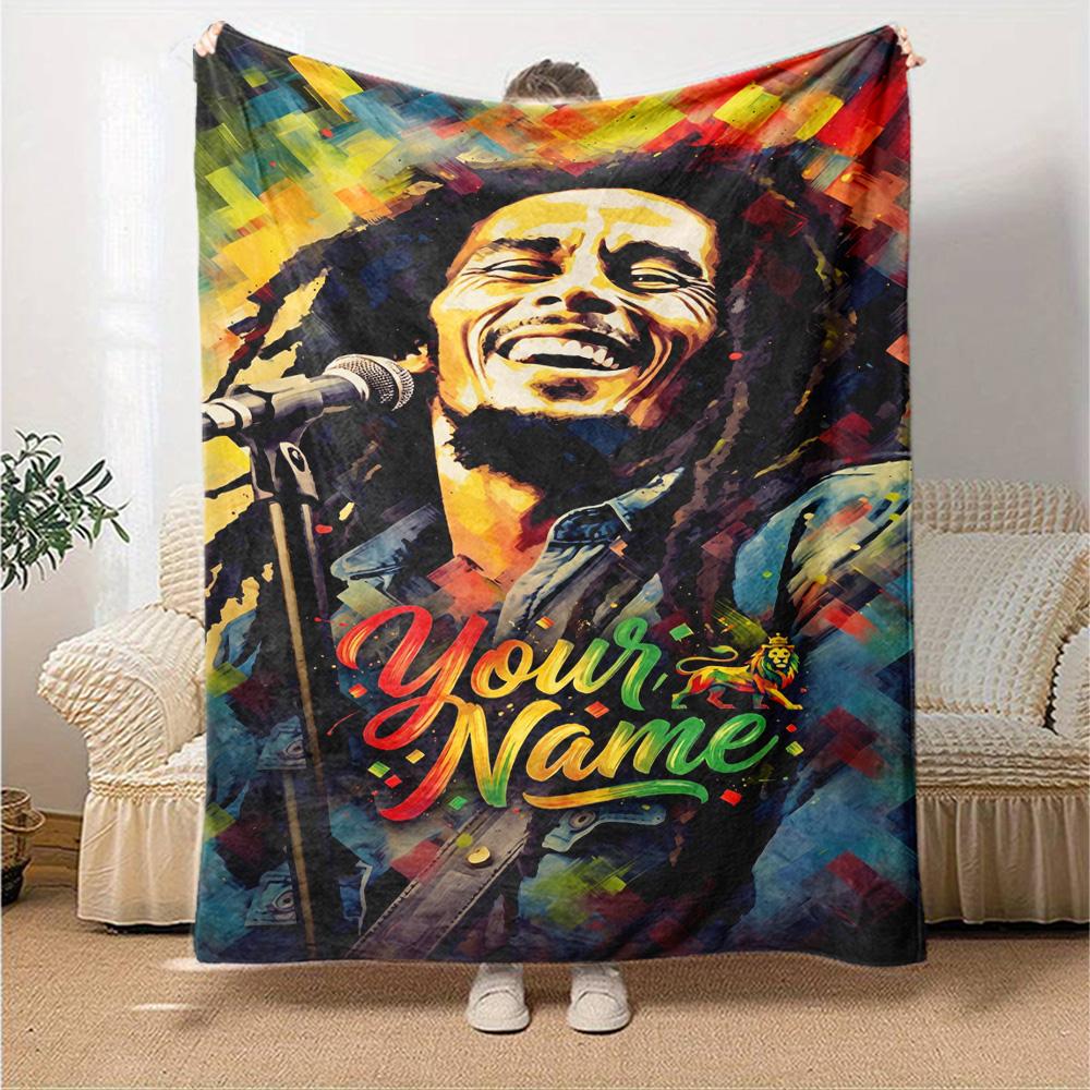 Bob Marley Personalized Text Blanket Throw Customizable Blanket Comfortable Suitable for Chair Living Room Seaside Sofa Four Seasons Multipurpose