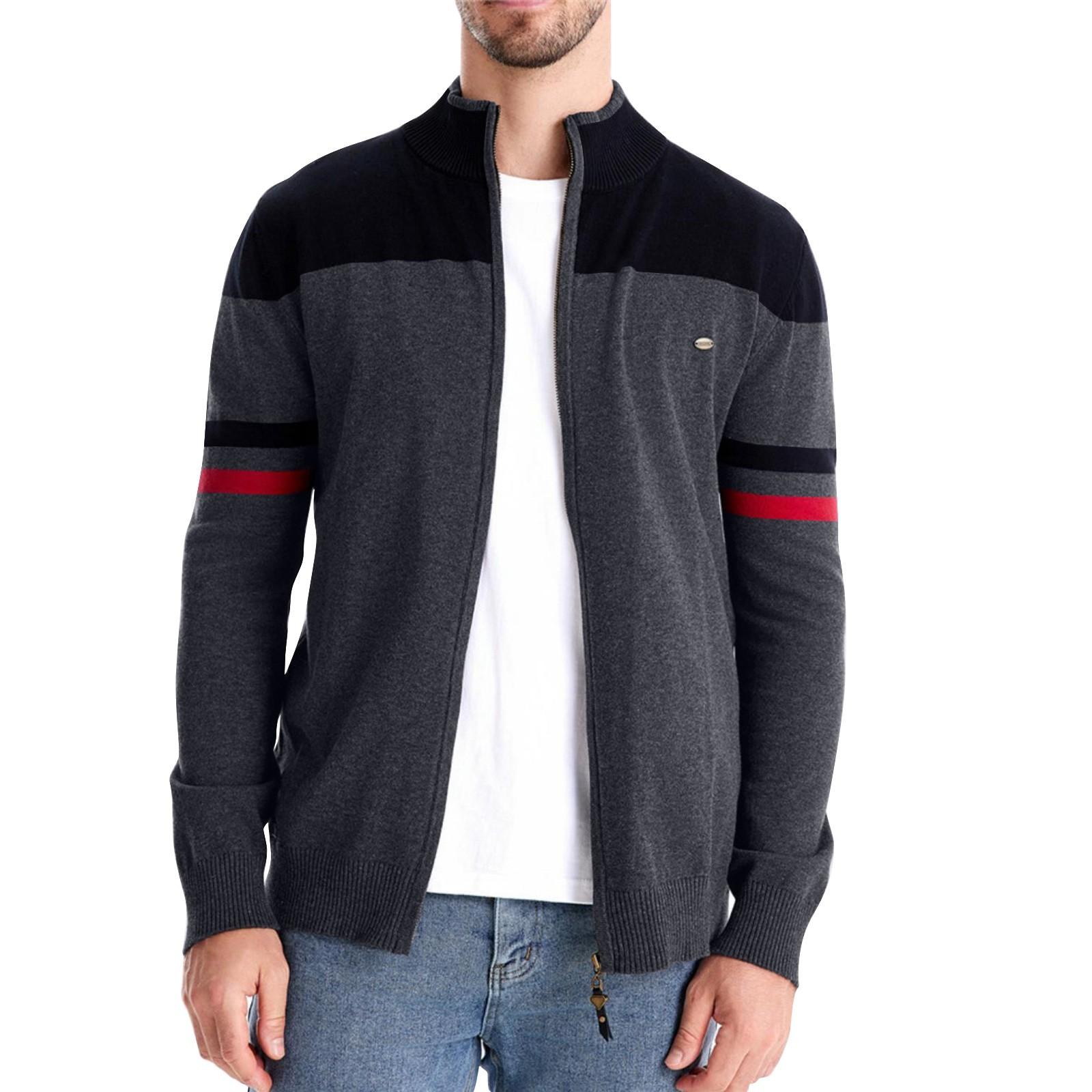 

Мужской зимний цветной трикотажный топ с воротником-стойкой и застежкой-молнией с длинным рукавом L чёрный