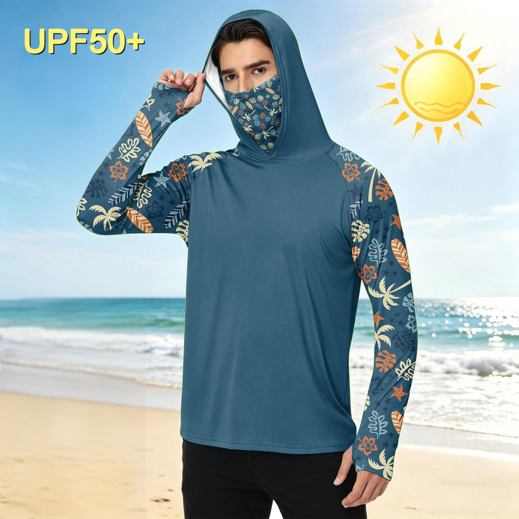 Heren Casual Outdoor Hawaiiaanse Print Hoodie Lange Mouw Zonbescherming Shirt Lichtgewicht Ademend Sneldrogend Stof voor de Zomer