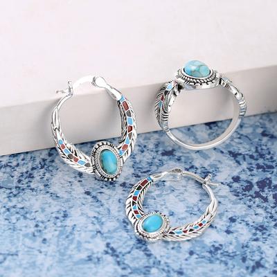 Autumn And Winter, Inlaid Imitation Turquoise Feather Earrings, Light Luxury Party Wedding Earrings