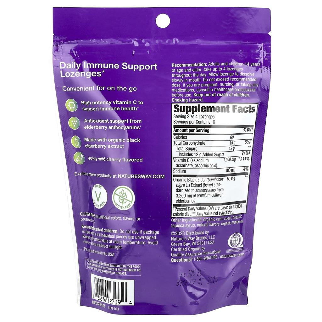 Nature's Way Sambucus® Immune Lozenges, Elderberry, Vitamin C, Wild Cherry, 24 Lozenges