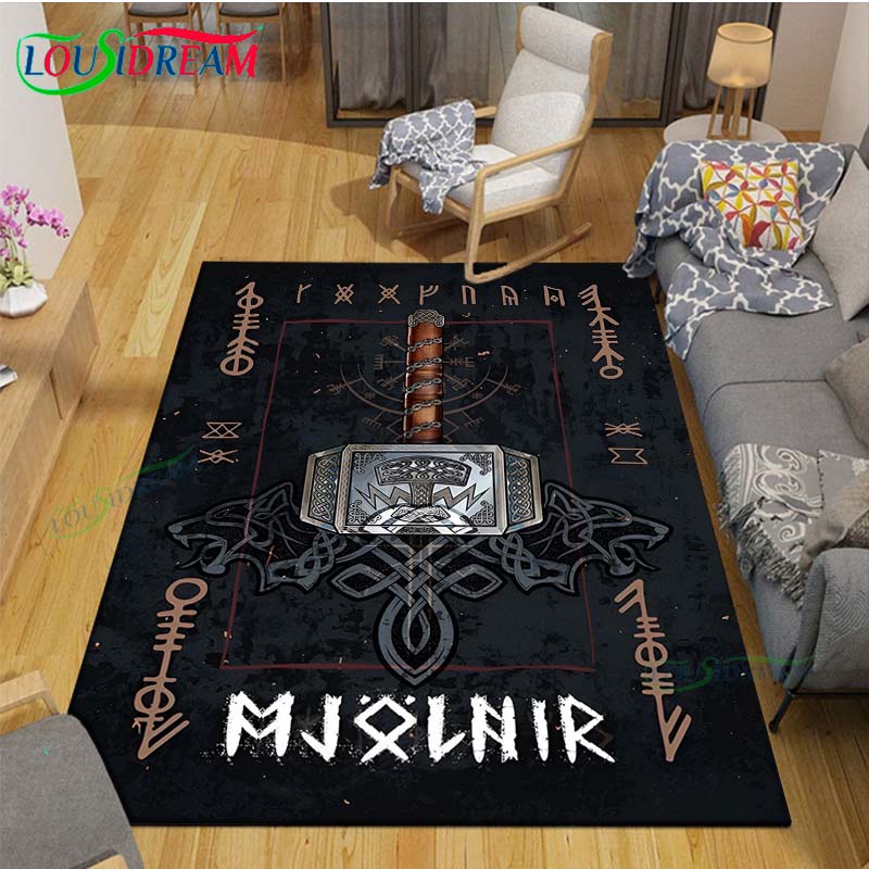 Nordic Viking Mythology Symbols Carpet Room Decor Floor Mats Bedroom Yoga Mat Photography Props Area Rug Birthday Gift