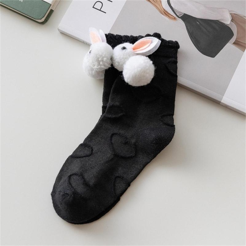 Women Calf Socks Ruffle Crew Socks Cotton Bootie Socks Lolitas Loose Socks Cute Rabbit Ankle Socks JK Middle Tube Socks