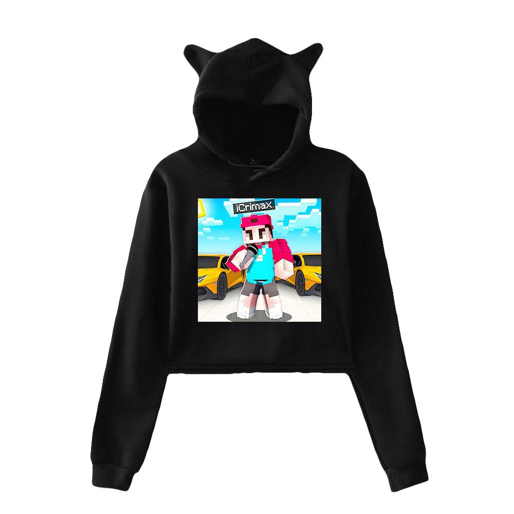 Icrimax Cat Ear Hoodie Women Long Sleeve Cropped Sweatshirts Female Casual Streetwear Crop Tops