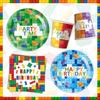 Building Block Birthday Party Supplies Paper Plates Napkins Cups Tablecloth Banner for Colorful Building Block Birthday Party Decorations for Boys,