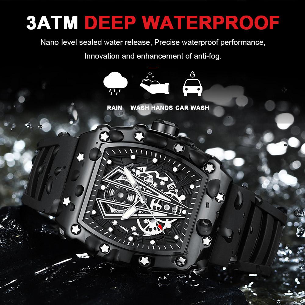Fashion Wristwatch Top Luxury Casual Waterproof Military Luminous Date Hollow out Silicone Strap Men Watch Tonneau Dial