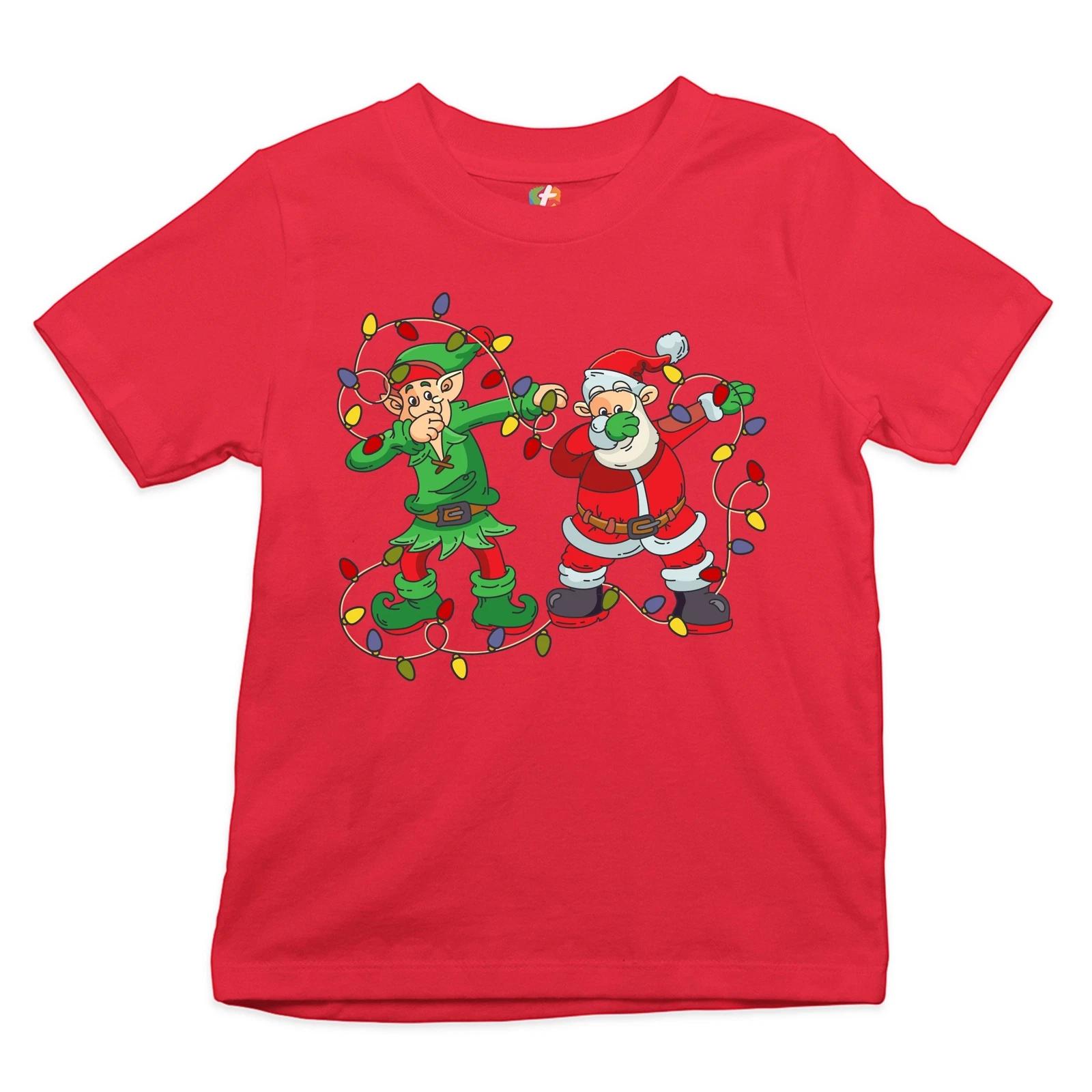 Elf and Santa Claus Dab Dancing Youth kids boys T-Shirt Merry and Bright Christmas Kids 130