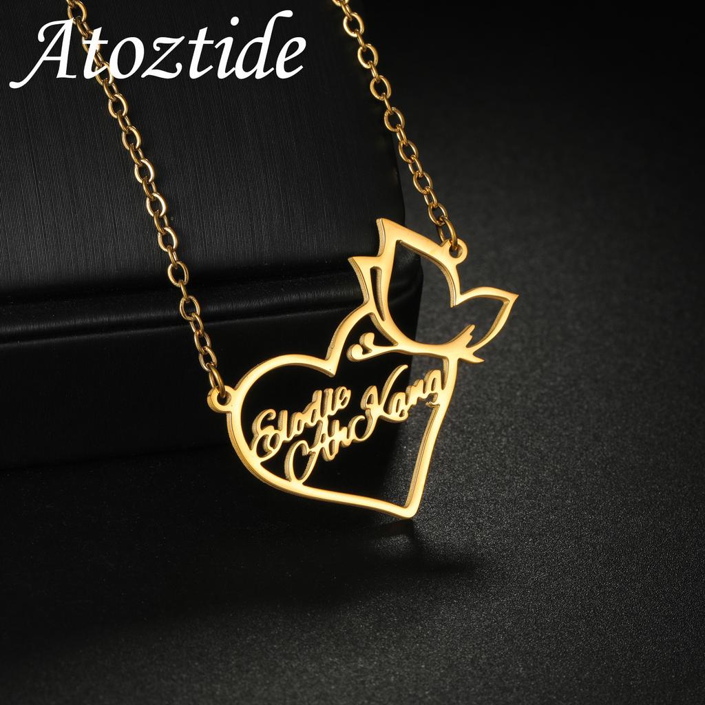 Atoztide Custom Name Necklace for Women Stainless Steel Jewelry Butterfly Heart Pendant Choker Chain Birthday Personalized Gift