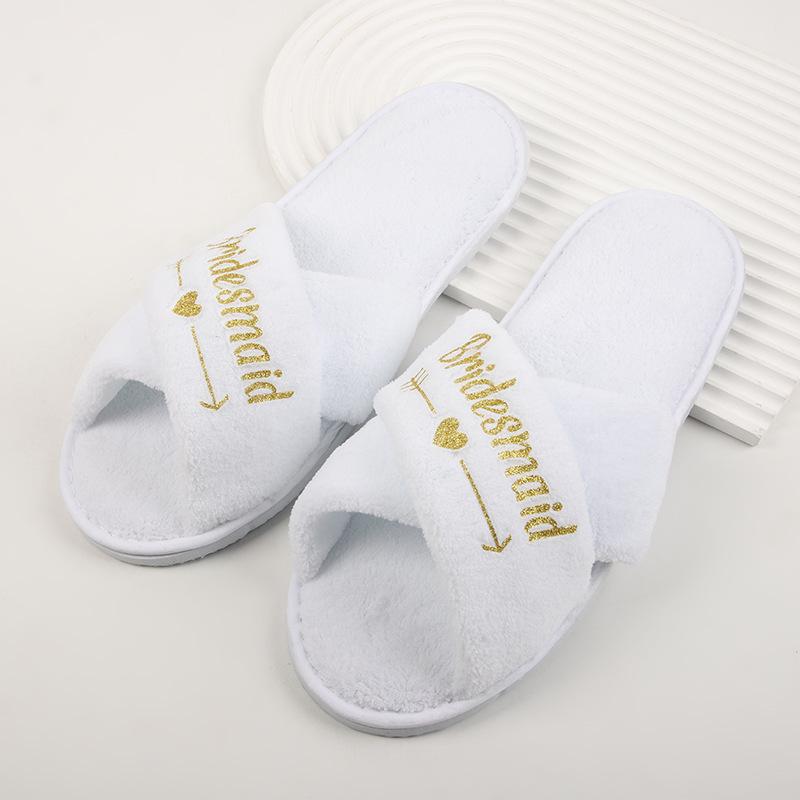 Fashion Wholesale Wedding Party Guests Home Slip-on Letter Print Shoes, For Bride And Bachelorettes Bridal Party Cross Strap Slippers