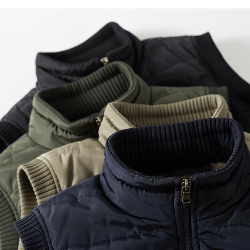 Men's Fleece-Lined Windproof Waterproof Plus Size Stand-Up Collar Sleeveless Jacket for Middle-Aged and Elderly Warm Heart Protection
