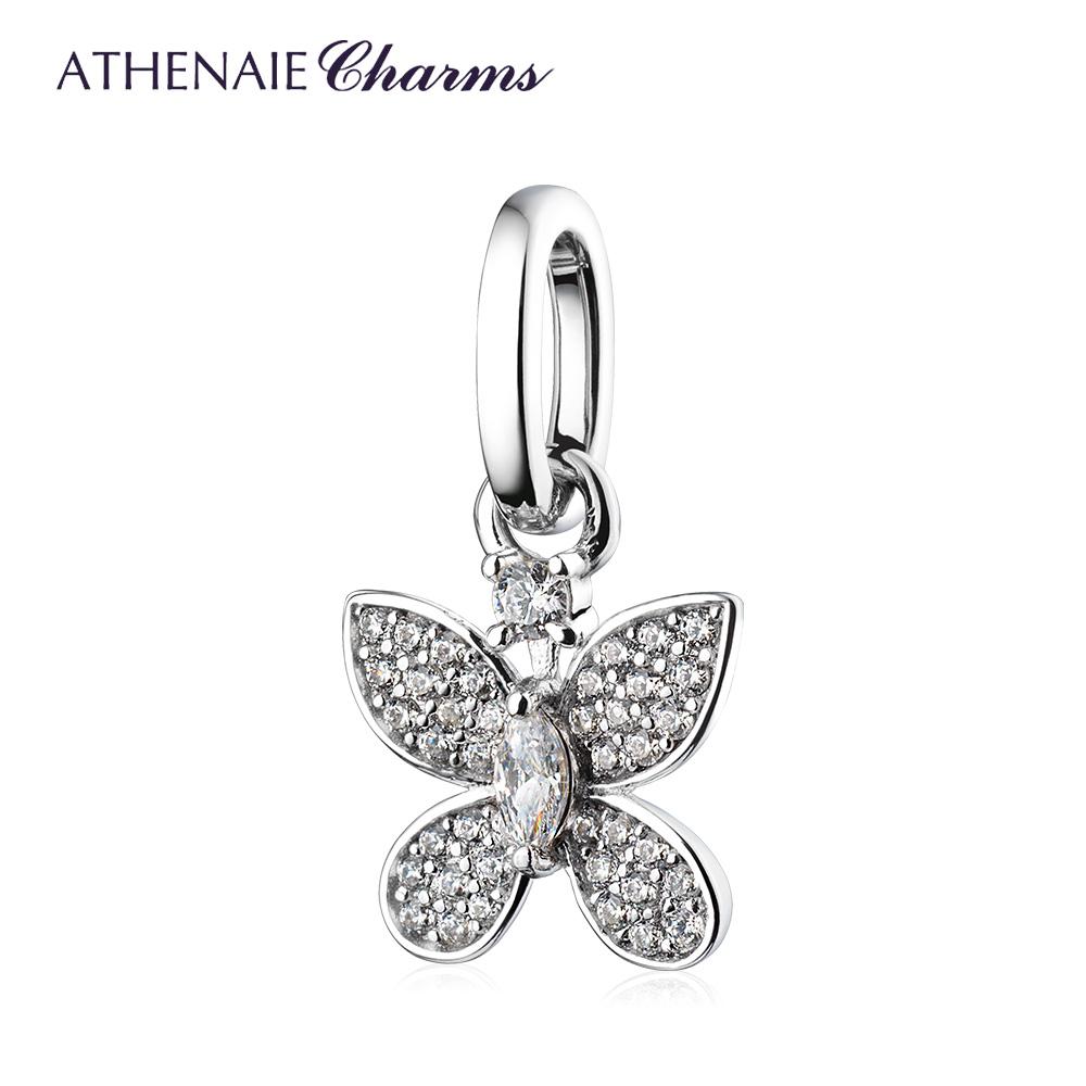 

ATHENAIE Shiny Butterfly Charm Pendant 925 Silver Fit European Bracelets Fashionable Women Memorable Jewelry