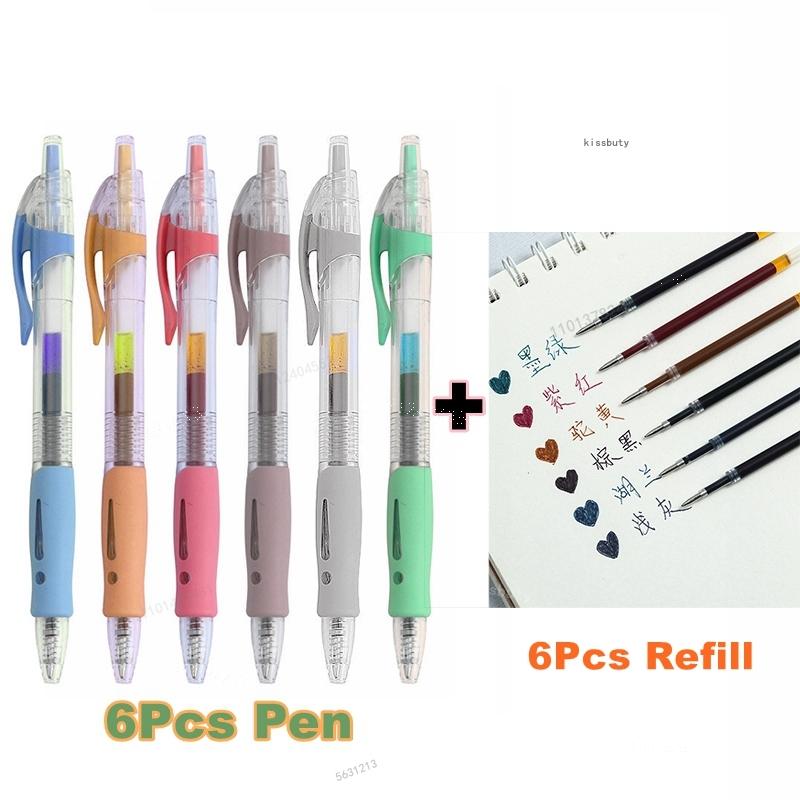 Xiaomi 6/30Pcs Vintage Colour Retractable Gel Pen Writing Refills Painting Graffiti Colored Ballpoint Pens School Office Stationery