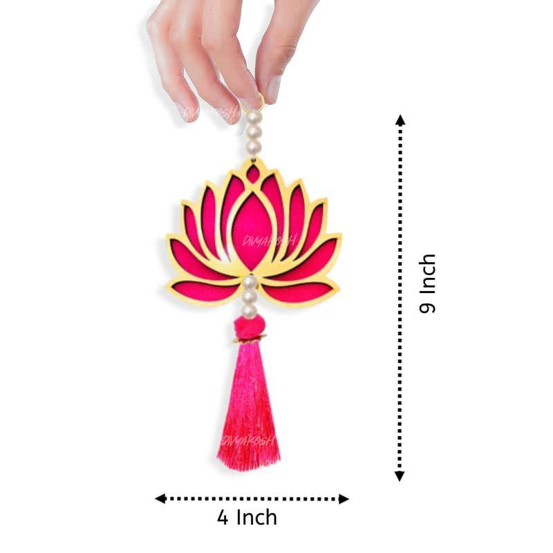 Lotus Hangings, Pack of 10 | Pink | Decoration Home Decor Wall Door Mandir Pooja Room, Pink Lotus Tassel Wall Hanging, Wedding Backdrop Decorative