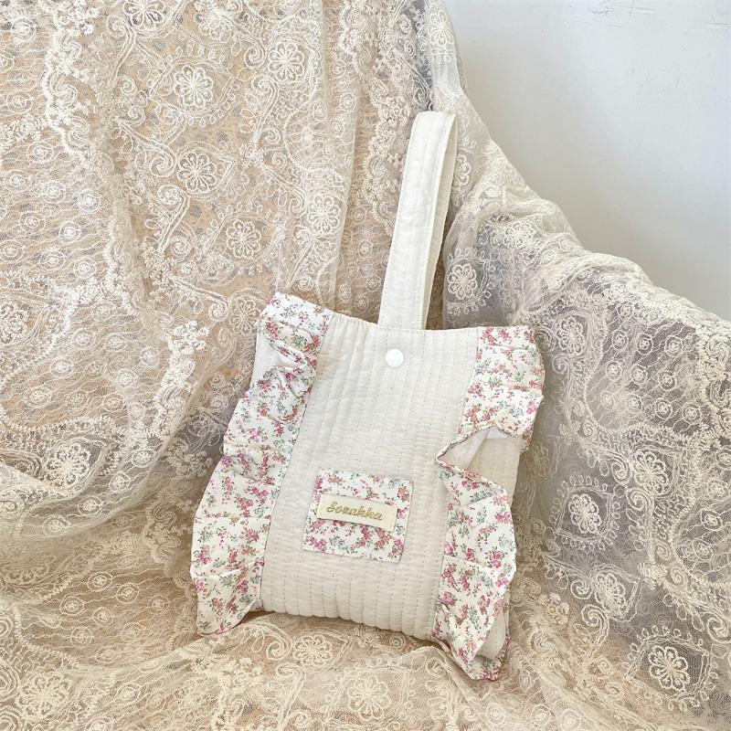 3 Neue kleine frische florale Handtasche Damen Einkaufen Snacks Handgelenktasche Quilt-Baumwolltasche