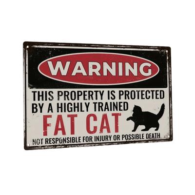 Warning Metal Signs, Vintage Fat Cat Tin Plaque, Retro Wall Art Decor for Home Coffee Kitchen Club